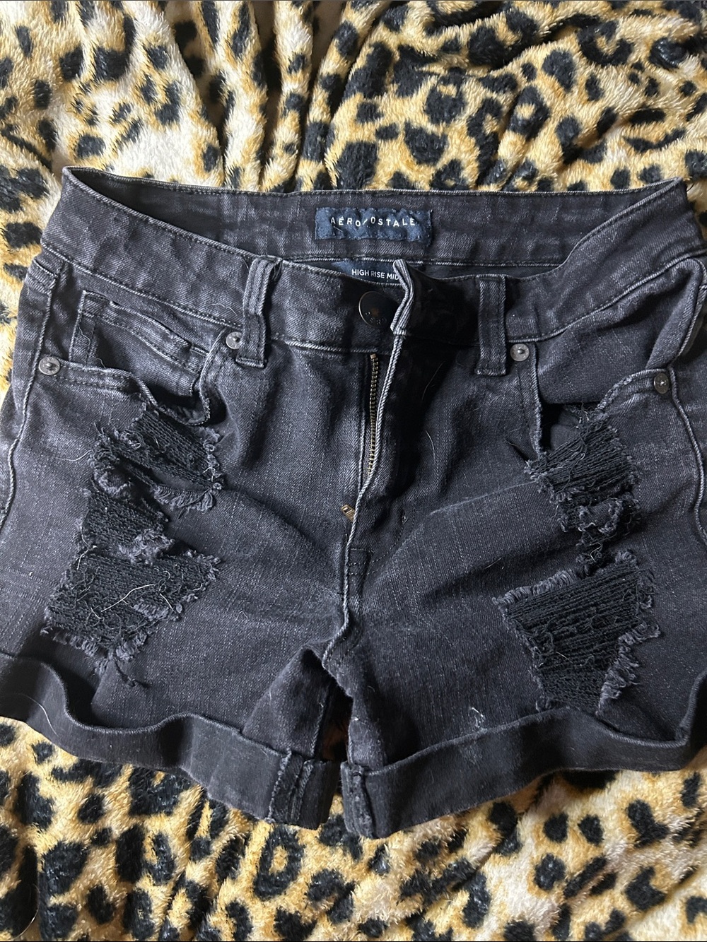 Aeropostale Black Distressed High-Rise Jean Shorts